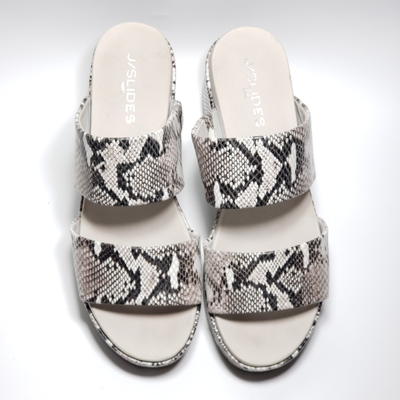J/Slides Gray Snake Print Double Strap Platform Sandal Wedge Sz 8.5 Travel Beach - Picture 13 of 14
